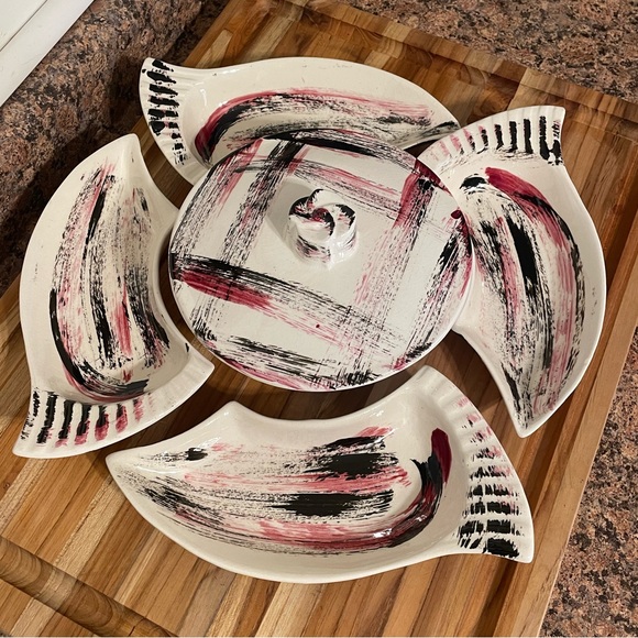 Vintage 1960’s MCM California Pottery #222 Snack Tray Set - Picture 2 of 9